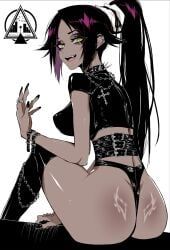 yoruichi_shihouin, dizzle_tan, 1girl, ass, belt