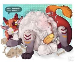 mythology, abdominal_bulge, anthro, balls, belly