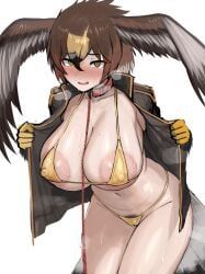 golden_eagle_(kemono_friends), kemono_friends, shibori_kasu, bikini, bird_girl