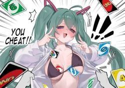 hatsune_miku, mesugaki_miku, mimukauwa_nice_try_(vocaloid), uno_(game), vocaloid