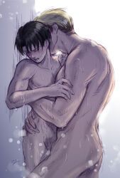 erwin_smith, levi_ackerman, attack_on_titan, 2boys, black_hair