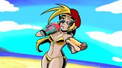 rad_dude_comics, elpeocross, 1girls, backwards_baseball_cap, beach