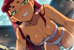 teen_titans, 1girl, bare_shoulders, bikini, blush