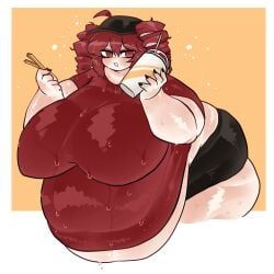 kasane_teto, debyjull, belly, fast_food, fat