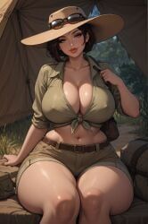 rgomez007, 1girls, belly_button, belt, brunette_hair