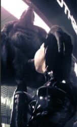 srvn, bestiality, black_hair, breasts, fellatio