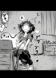 1girl, 1girls, anime_girl, black_and_white, blush