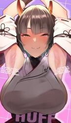 meltybells, 1girl, armpit, arms_raised, blush
