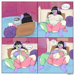 cyberpawzz, anthro, aroused, bed, black_hair