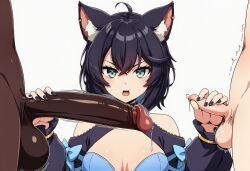 saphwyn, black_hair, cat_ears, cat_tail, catgirl