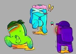 cyan_(among_us), lime_(among_us), purple_(among_us), among_us, embarrassed