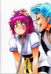 grimmjow_jaegerjaquez, machi_komacine, bleach, hunter_x_hunter, clothed_female