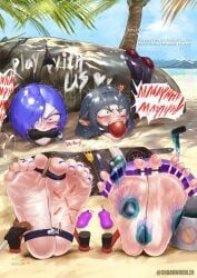 zenless_zone_zero, sharkwobbler, 2girls, beach, bondage