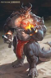 mythology, lindong, 2_horns, abs, anthro