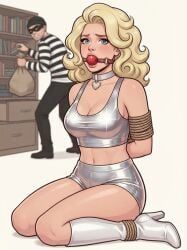 1girls, ankles_tied, arms_behind_back, arms_tied_behind_back, ball_gag