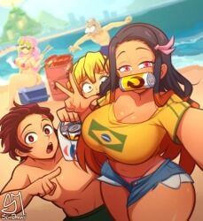brazilian_miku_(cosplay), brazilian_nezuko, inosuke_hashibira, kamado_nezuko, kamado_tanjirou