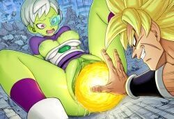 broly, broly_(dragon_ball_super), cheelai, breasts_out, dangerous_insertion