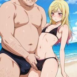 kinosaki_mei, marriagetoxin, beach, beach_background, bikini
