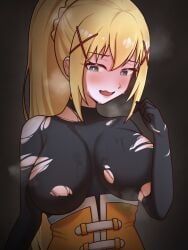 darkness_(konosuba), kono_subarashii_sekai_ni_shukufuku_wo!, 1girl, areola_slip, black_background