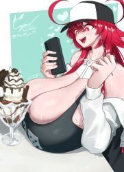 megumi_(chankhyan75), chankhyan75, breast_rest, breasts_bigger_than_head, happy