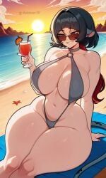 jane_doe_(zenless_zone_zero), zenless_zone_zero, 1girls, beach, cocktail,