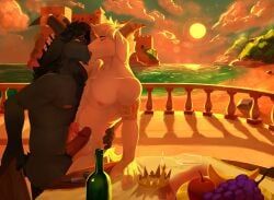 grape, anthro, apple, banana, beach