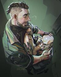 p-3_(atomic_heart), atomic_heart, 2boys, bald, bara