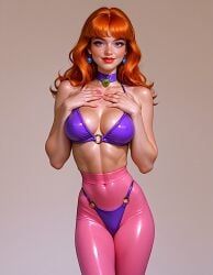daphne_blake, scooby-doo, breasts, erect_nipples_under_clothes, latex_bra