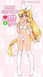 doopie_do_over, kittenbell_(artist), blonde_hair, blush, bra