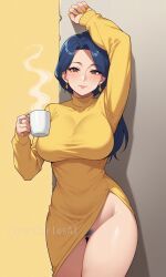 jorgecarlosai, 1girls, arm_up, big_breasts, blue_hair