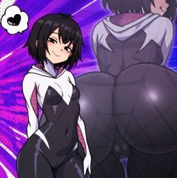 peni_parker, spider-gwen_(cosplay), marvel, fujita_yoshinobu_(ksk_oda), back_view