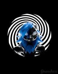 ambiguous_gender, anthro, black_background, black_latex, blue_hair