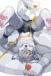 anthro, athletic, balls_outline, bandage, bandaged_arm