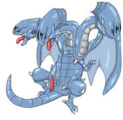 blue-eyes_ultimate_dragon, yu-gi-oh!, 3_heads, animal_genitalia, blue_eyes