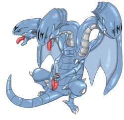 blue-eyes_ultimate_dragon, yu-gi-oh!, 3_heads, animal_genitalia, blue_eyes