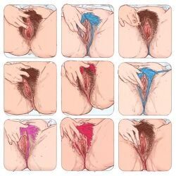 6+girls, female_masturbation, fluids_on_ground, focus_on_pussy, grid