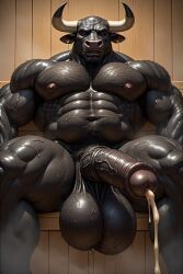 anthro_bull, aroused, bara, black_cock, black_fur