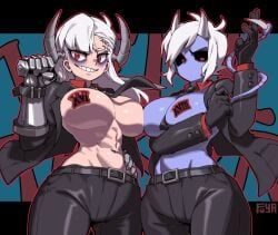 moon_(helltaker), tower_(helltaker), helltaker, fuya_(tempupupu), 2girls
