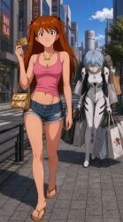 asuka_langley_sohryu, rei_ayanami, neon_genesis_evangelion, 2girls, bags