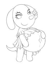 animal_crossing_girl, cherry_(animal_crossing), animal_crossing, nintendo, black_and_white