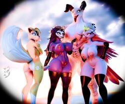 deathclaw, female_stolas, mommyclaw_(vulgarvictor), stella_(helluva_boss), stolas_(helluva_boss)