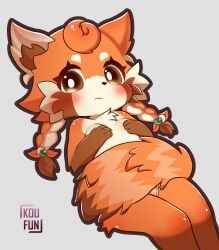 koufun, accessory, ailurid, anthro, blush