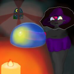 anthro, blue_slime, bodily_fluids, building, candlelight