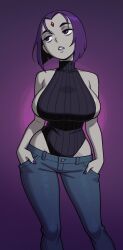 raven_(dc), teen_titans, toonyai, feet_out_of_frame, forehead_jewel