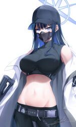saori_(blue_archive), blue_archive, shuvi_(shuvi1125), bare_shoulders, baseball_cap