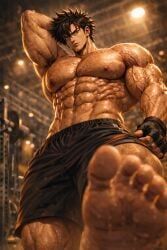 1boy, abs, adult, armpit_hair, armpits