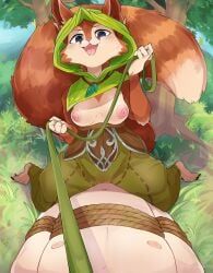 hoodwink_(dota), breasts, dominant, furry, leash