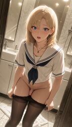 workdone, 1boy, 1femboy, balls, bathroom