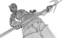 original, wassnonnam, 1girls, armor, below_view