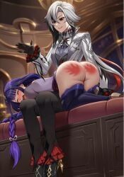 arlecchino_(genshin_impact), raiden_shogun, genshin_impact, ass, big_ass